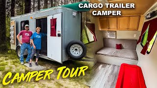 LOW COST  Cargo Trailer Camper DIY Conversion TOUR [upl. by Osnofedli]