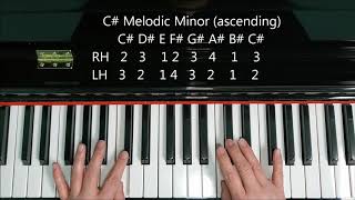 C Sharp Minor Scale on Piano Natural Harmonic Melodic [upl. by Nrevel]