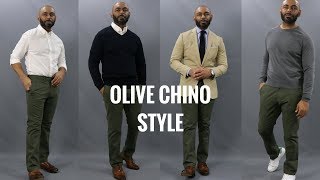 How To Wear Olive ChinosHow To Style Olive Chinos 4 Ways [upl. by Ardnikat]