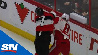 Senators Tkachuk Scores The Knockdown In First NHL Fight [upl. by Bart]