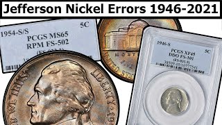 19462021 Jefferson Nickel Errors amp Varieties Complete Guide  Values amp Clear Explanation [upl. by Fakieh]