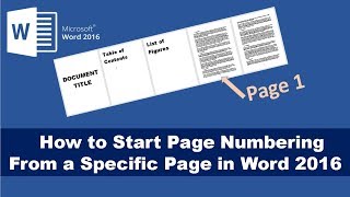 How to Start Page Numbering From a Specific Page in Word 2016 [upl. by Ettenna]