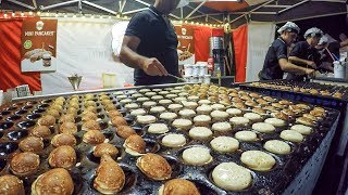 Dutch Street Food Cooking Sweet Pancakes Poffertjes with Chocolate [upl. by Aisela]