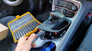 Dodge Challenger Shifting Knob Removal Installing Red Console Panel [upl. by Aramo]