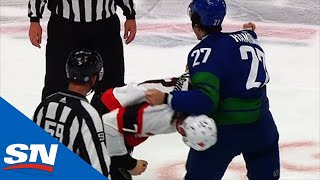 Brady Tkachuk amp Travis Hamonic Drop The Gloves After Tkachuk Hits Matthew Highmore [upl. by Elder]