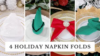 4 Holiday Napkin Folding Ideas Easy Christmas DIY [upl. by Adnorrehs]