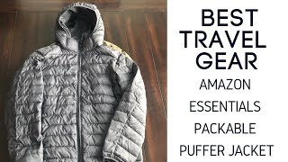 Best Travel Gear Amazon Essentials Packable Puffer Jacket Review [upl. by Ennoira]