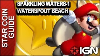 New Super Mario Bros U 3 Star Coin Walkthrough  Sparkling Waters1 Waterspout Beach [upl. by Annaik962]