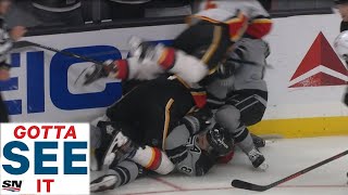 GOTTA SEE IT Drew Doughty Hits Matthew Tkachuk Flames And Kings Start Brawl [upl. by Park]