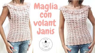 TUTORIAL Maglia con volant Janis uncinettolafatatuttofare [upl. by Cressida]