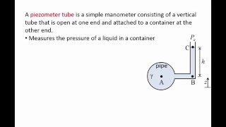 Fluid Mechanics Topic 33  Piezometer tube manometers [upl. by Suravaj]