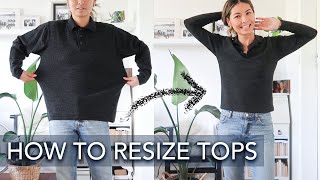 How to ALTER tops to fit you Resize oversized tshirts to fitted DIY sewing alteration thrift flip [upl. by Duwe]