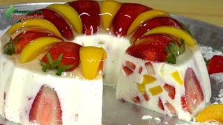 Postre GELATINA CON LECHE CONDENSADA y YOGURT NATURAL con FRESAS  Recetas En Casayfamiliatv [upl. by Juback402]