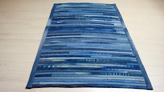 DIY denim Rug from old Jeans Upcycling  Tapis de vieux jeans [upl. by Ariek199]